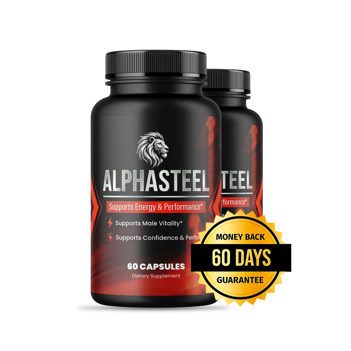 AlphaSteel 2-bottle pack with the 60-day money-back seal