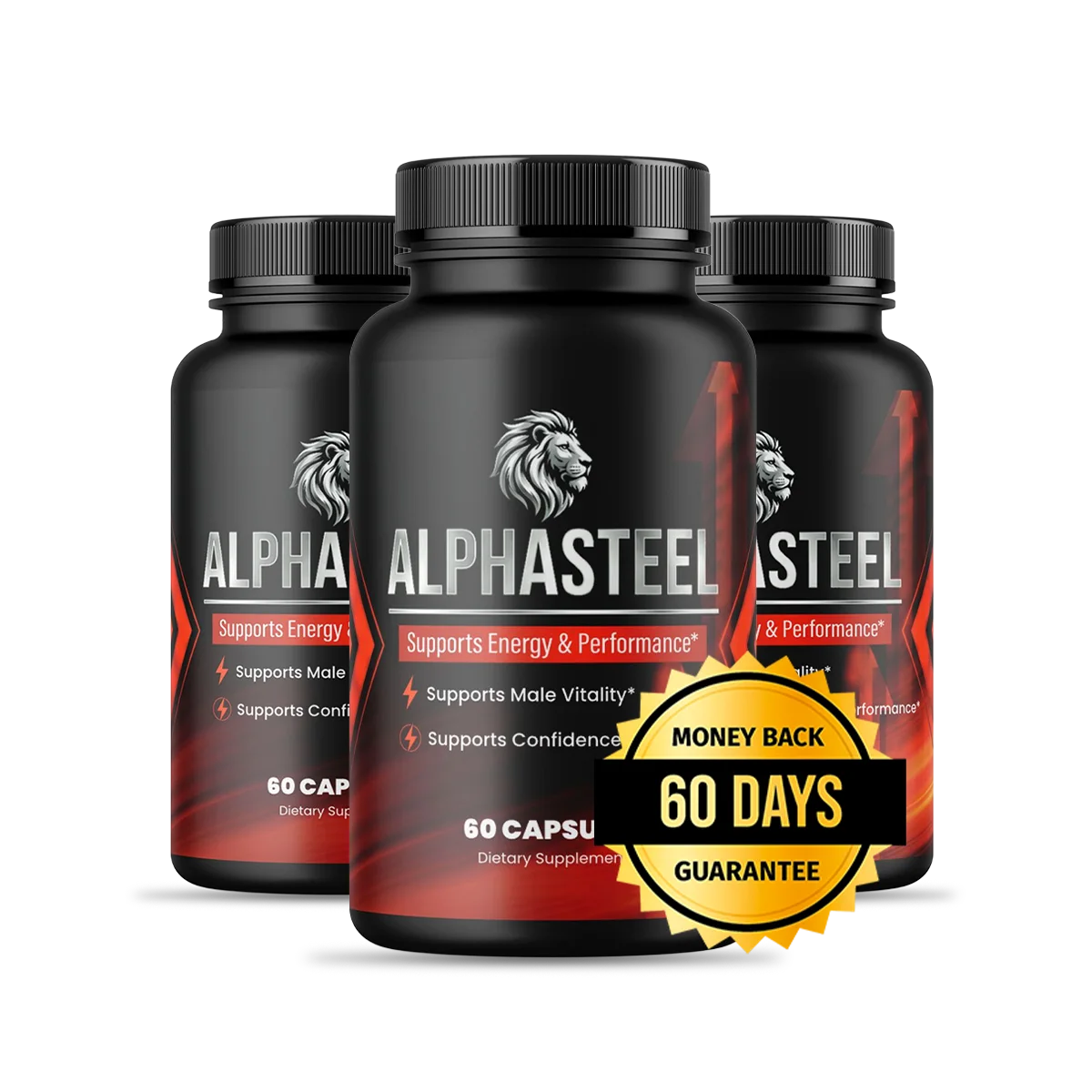 AlphaSteel 3-bottle pack with the 60-day money-back seal