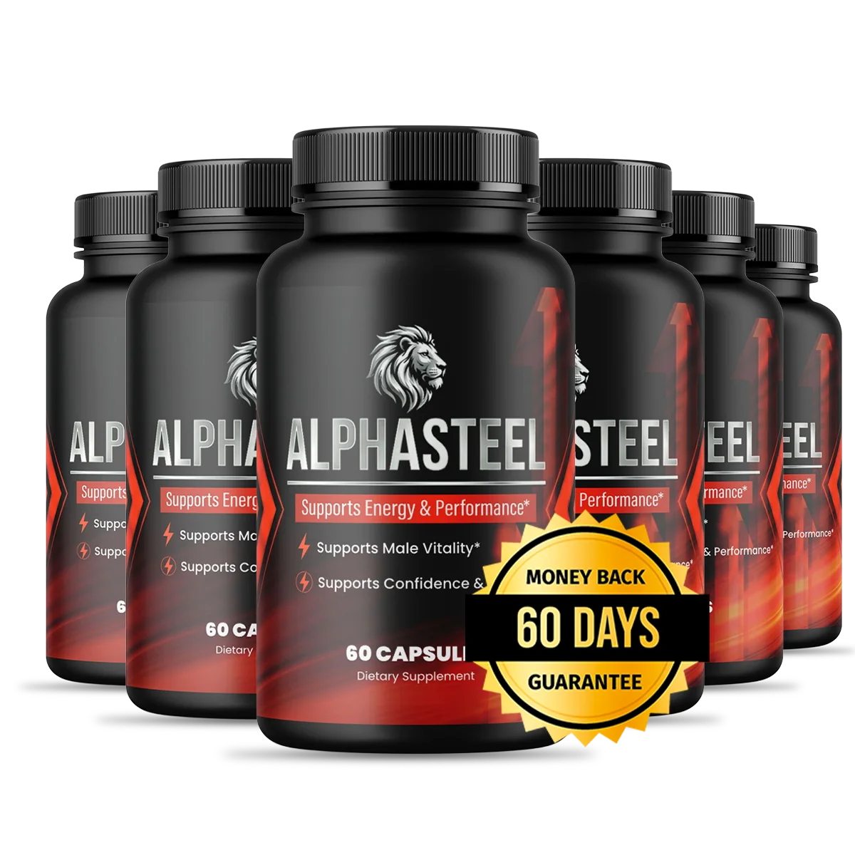 AlphaSteel 6-bottle pack with the 60-day money-back seal