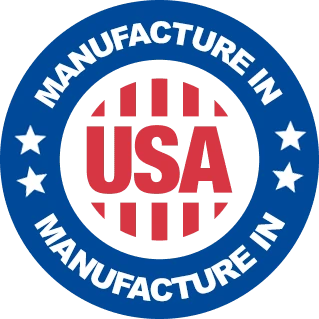 Blue roundel reading Manufacture in USA